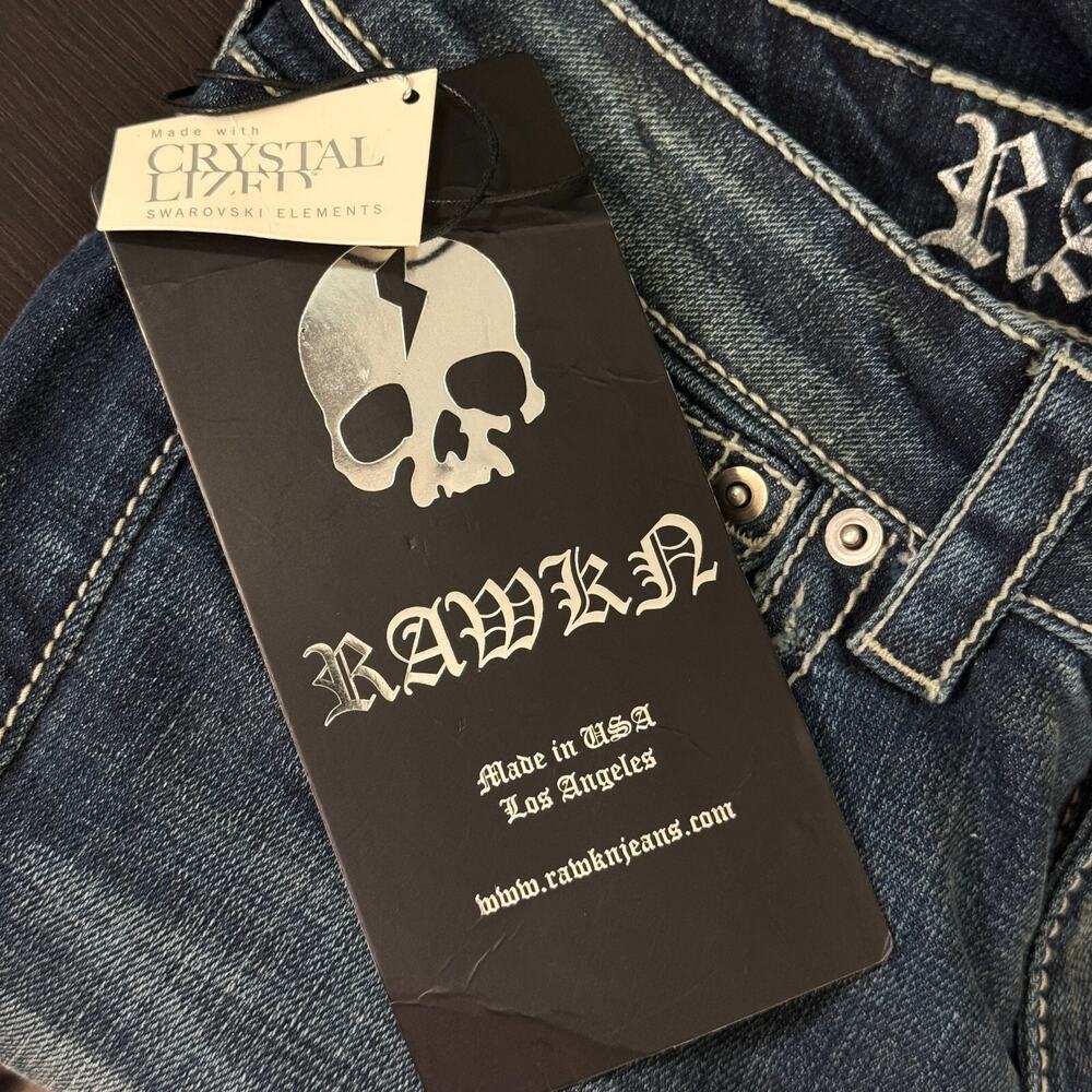 Rawkn Y2K Jeans Women 26 Hamsa Hand Swarovski Crystal Rhinestone KeyCloset Denim - Picture 5 of 16